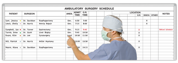 Ambulatory Surgery Schedule | Magnatag Visible Systems