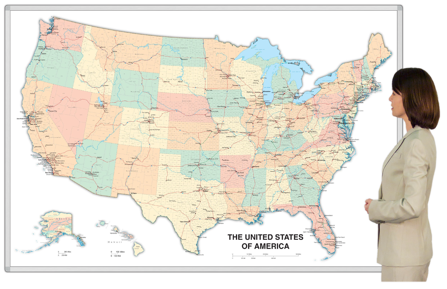 Magnetic Dry Erase United States USA Whiteboard Map